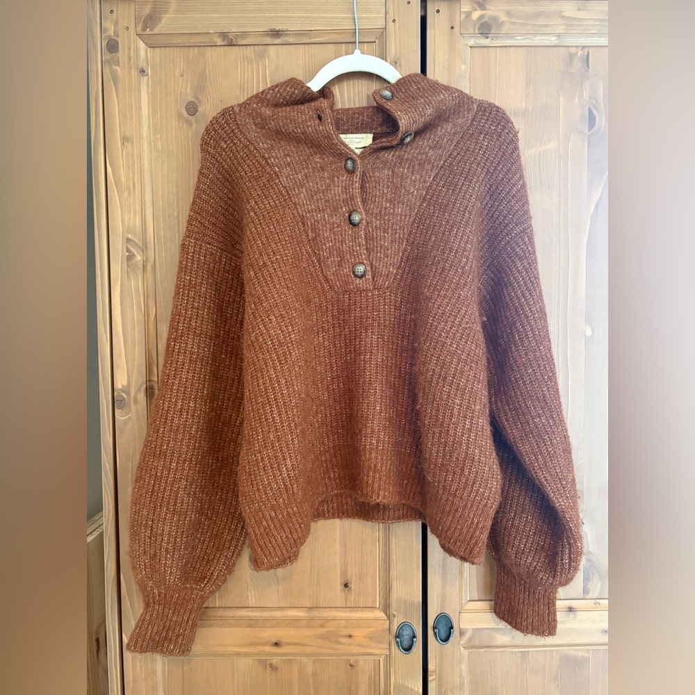 Sezane Mickey Copper-Rust Buttoned Turtleneck Sweater - Picture 2 of 4